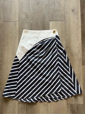 Tanya Taylor Ziggy Midi Skirt in Navy Stripe Size 0